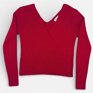 Topshop Women’s Red Crossover Knit Ribbed V-Neck Sweater US 6